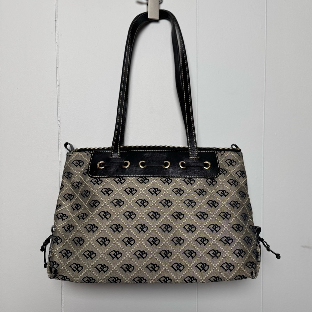 Dooney and Bourke cloth and leather square shoulder purse. - Picture 2 of 16